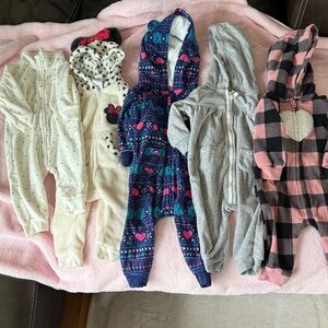 Lot of five non-footed fleece onesies